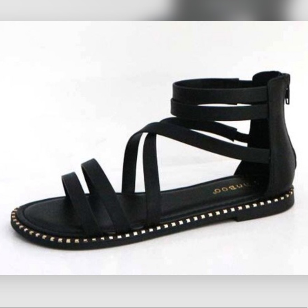 Black Strappy Flat Sandals - Picture 2 of 2